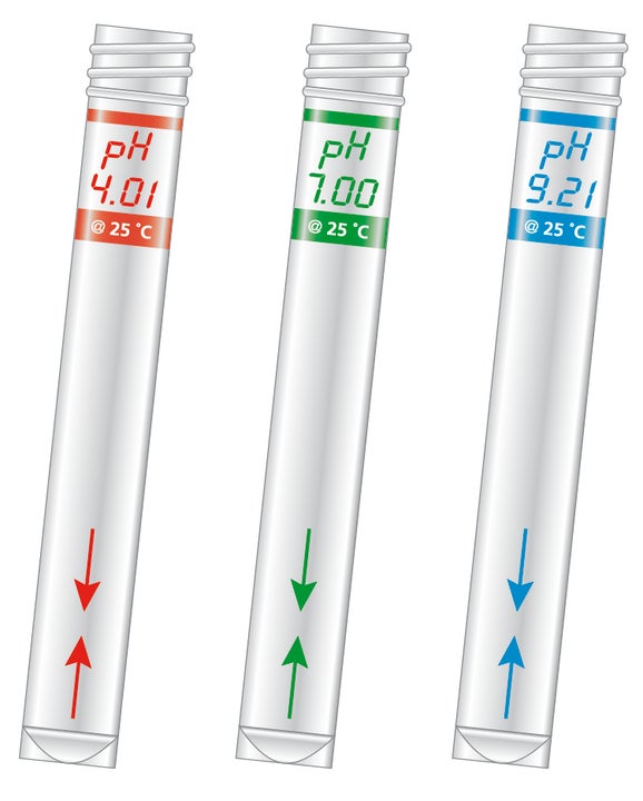 Bedruckte pH Kalibrierröhrchen, 3 x 10 mL, für portable Sension+ Messgeräte